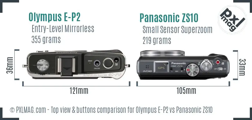 Olympus E-P2 vs Panasonic ZS10 top view buttons comparison