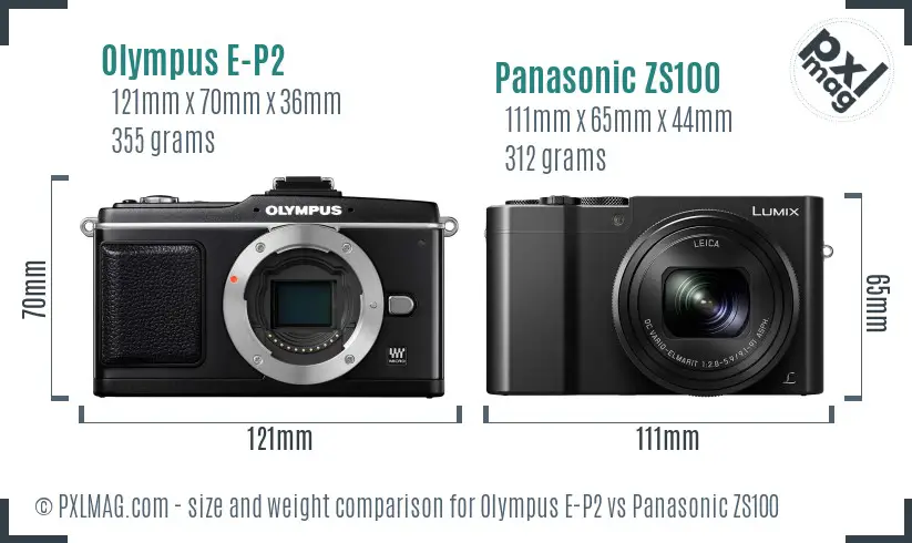 Olympus E-P2 vs Panasonic ZS100 size comparison