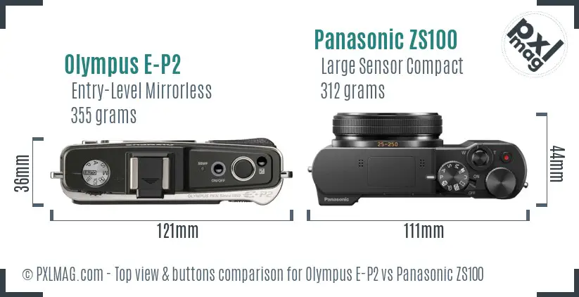 Olympus E-P2 vs Panasonic ZS100 top view buttons comparison