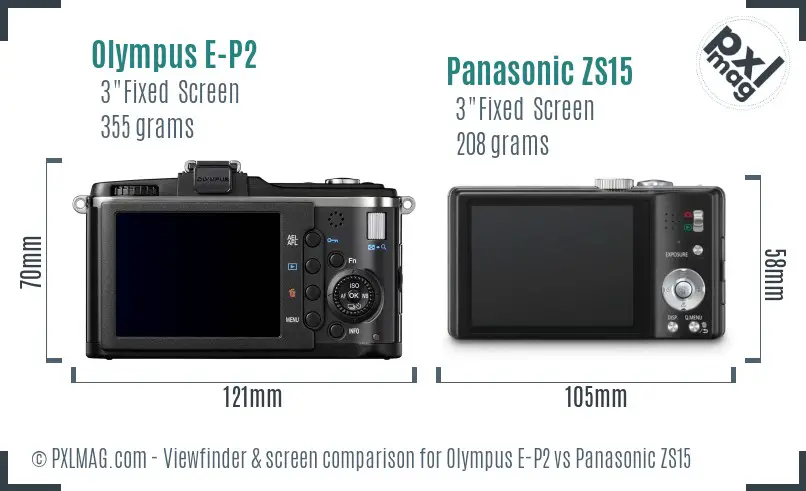 Olympus E-P2 vs Panasonic ZS15 Screen and Viewfinder comparison