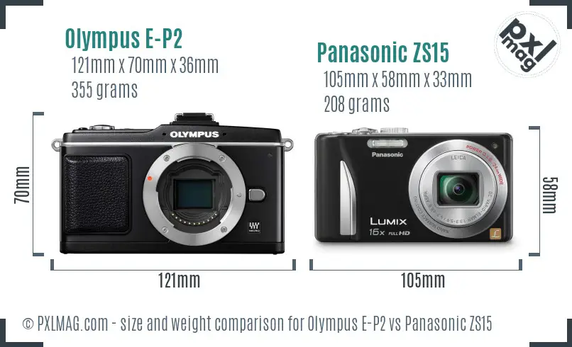 Olympus E-P2 vs Panasonic ZS15 size comparison