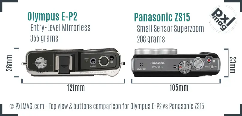 Olympus E-P2 vs Panasonic ZS15 top view buttons comparison