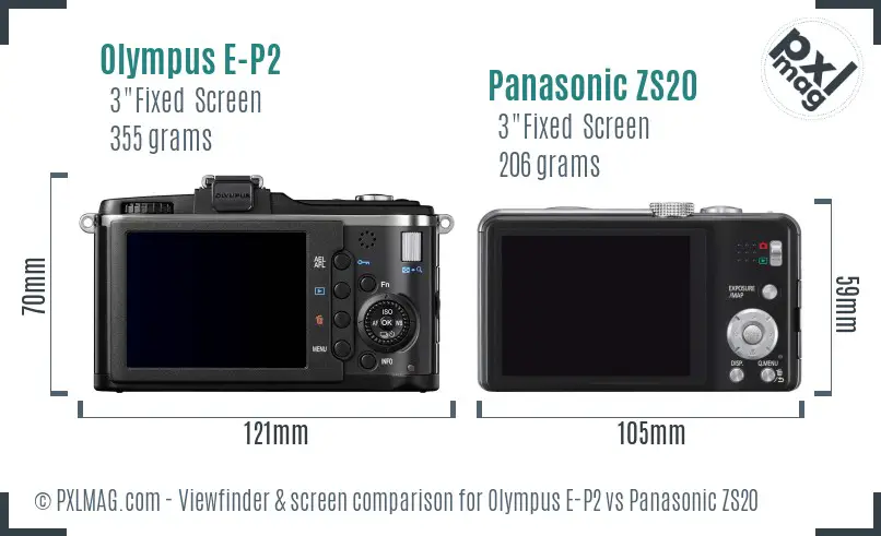 Olympus E-P2 vs Panasonic ZS20 Screen and Viewfinder comparison