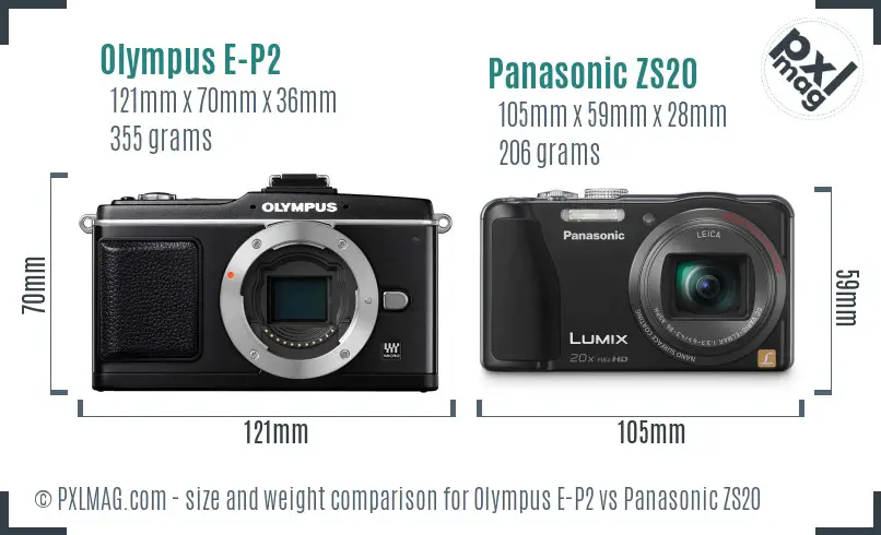 Olympus E-P2 vs Panasonic ZS20 size comparison