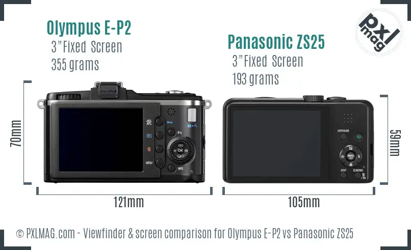 Olympus E-P2 vs Panasonic ZS25 Screen and Viewfinder comparison