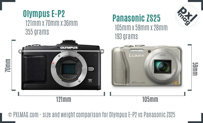 Olympus E-P2 vs Panasonic ZS25 size comparison