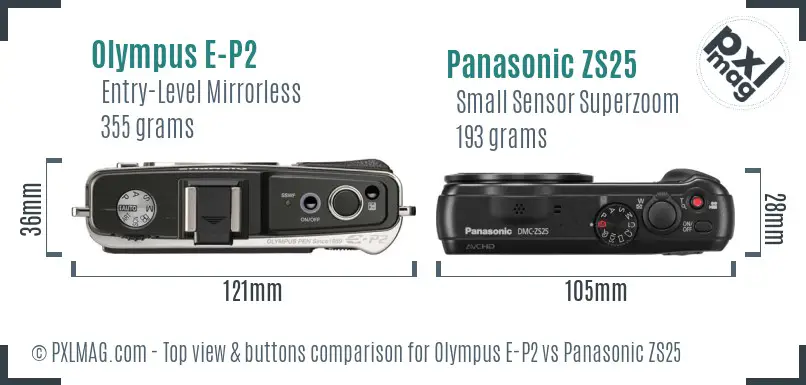 Olympus E-P2 vs Panasonic ZS25 top view buttons comparison