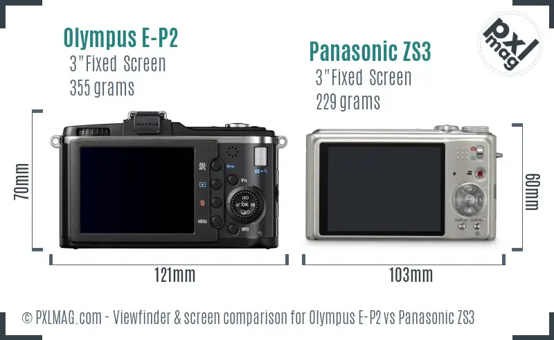 Olympus E-P2 vs Panasonic ZS3 Screen and Viewfinder comparison