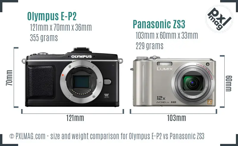 Olympus E-P2 vs Panasonic ZS3 size comparison