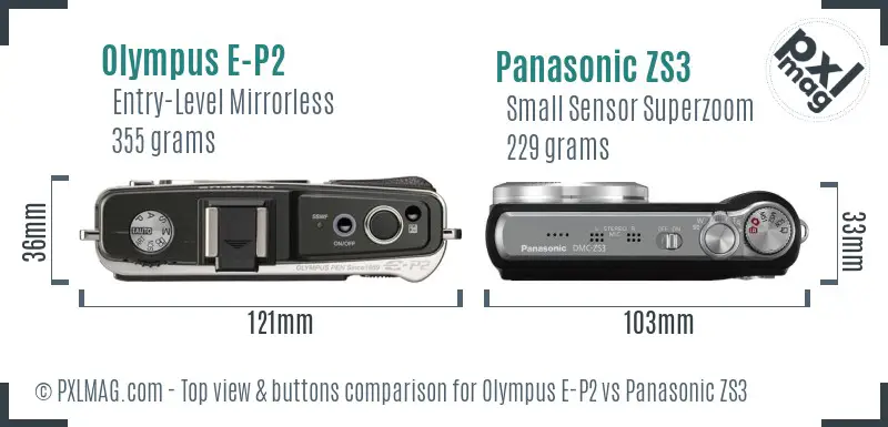 Olympus E-P2 vs Panasonic ZS3 top view buttons comparison
