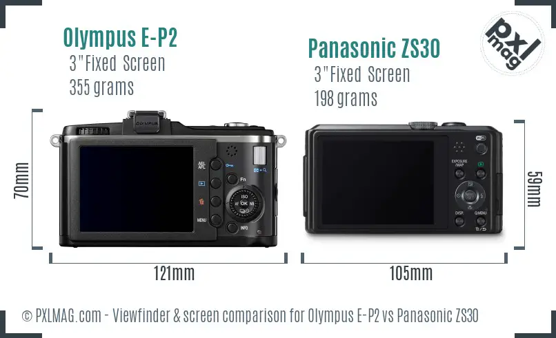 Olympus E-P2 vs Panasonic ZS30 Screen and Viewfinder comparison