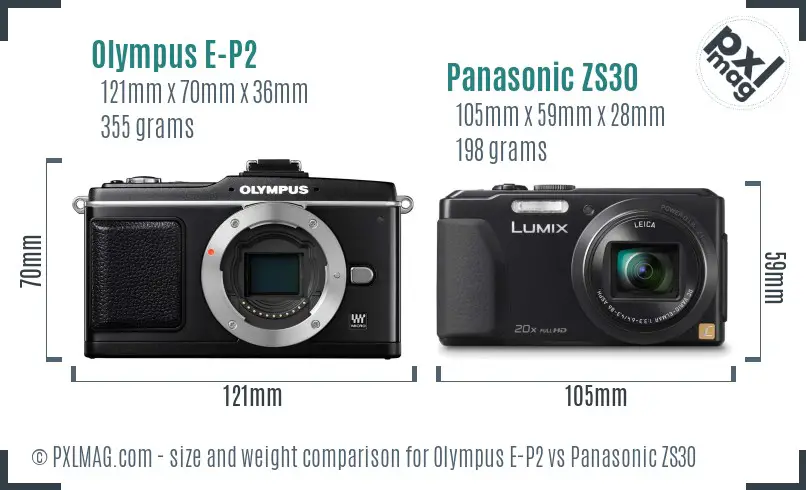 Olympus E-P2 vs Panasonic ZS30 size comparison