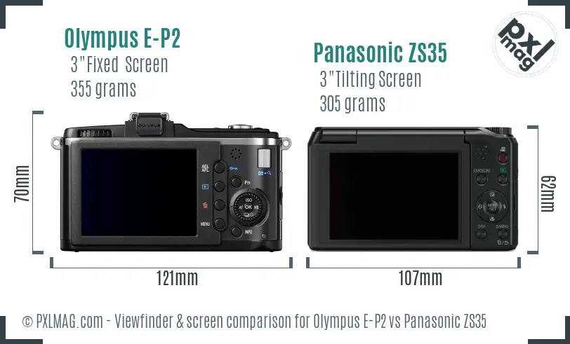 Olympus E-P2 vs Panasonic ZS35 Screen and Viewfinder comparison