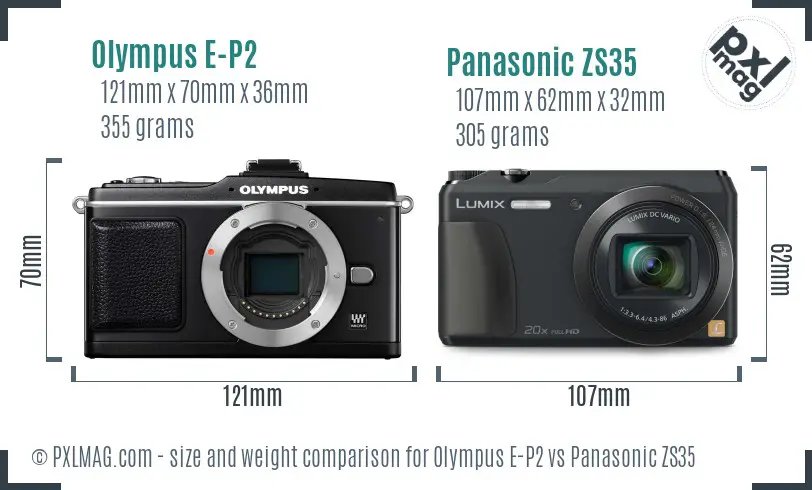 Olympus E-P2 vs Panasonic ZS35 size comparison