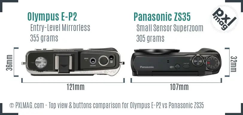Olympus E-P2 vs Panasonic ZS35 top view buttons comparison