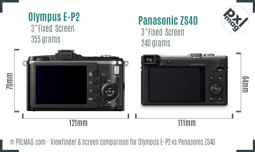 Olympus E-P2 vs Panasonic ZS40 Screen and Viewfinder comparison