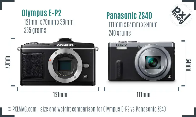 Olympus E-P2 vs Panasonic ZS40 size comparison