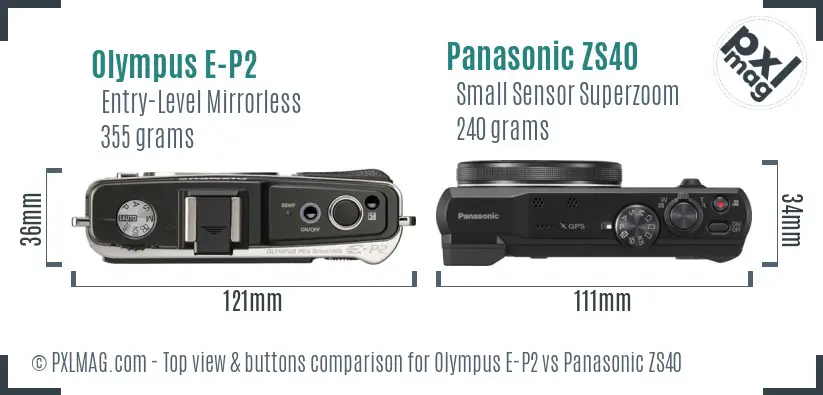 Olympus E-P2 vs Panasonic ZS40 top view buttons comparison