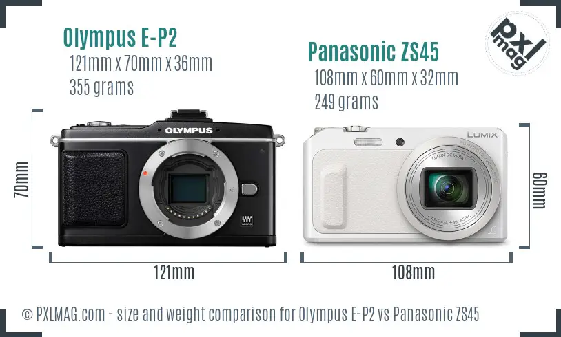Olympus E-P2 vs Panasonic ZS45 size comparison
