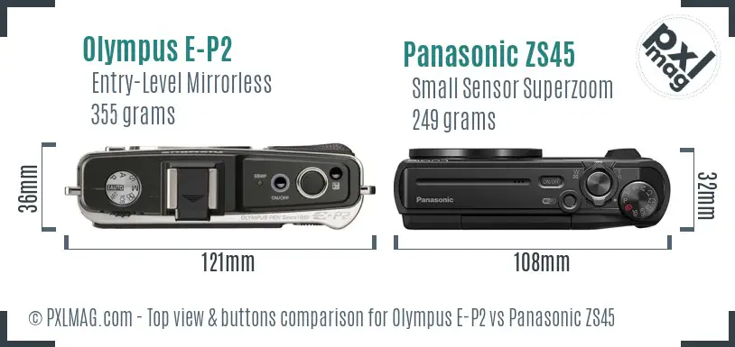 Olympus E-P2 vs Panasonic ZS45 top view buttons comparison