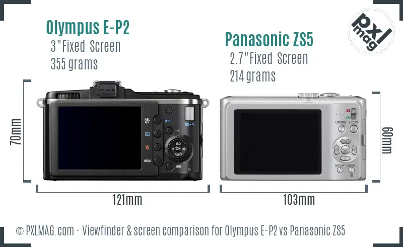 Olympus E-P2 vs Panasonic ZS5 Screen and Viewfinder comparison