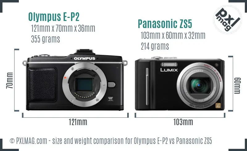 Olympus E-P2 vs Panasonic ZS5 size comparison