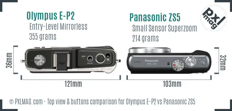 Olympus E-P2 vs Panasonic ZS5 top view buttons comparison