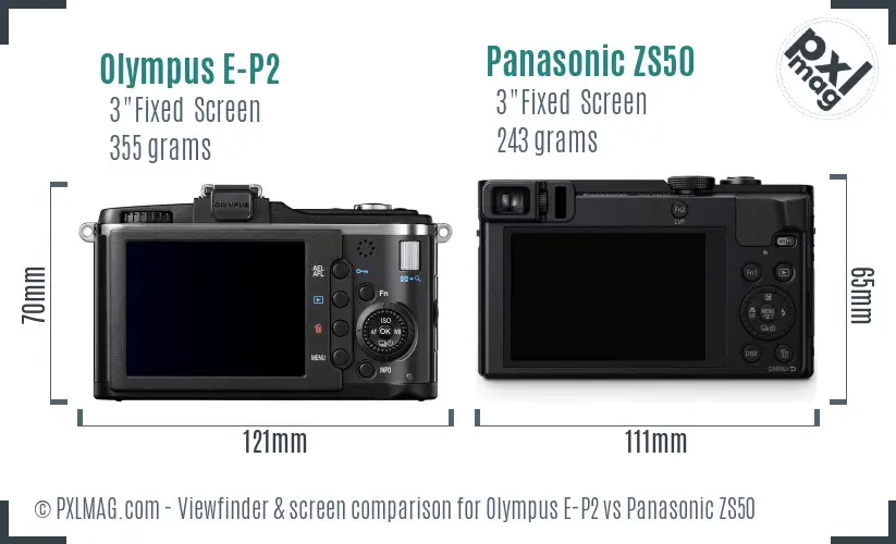 Olympus E-P2 vs Panasonic ZS50 Screen and Viewfinder comparison