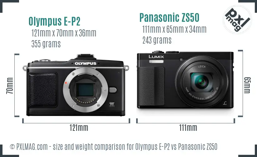 Olympus E-P2 vs Panasonic ZS50 size comparison