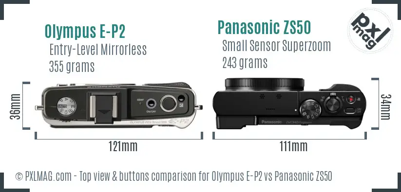 Olympus E-P2 vs Panasonic ZS50 top view buttons comparison