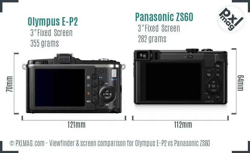 Olympus E-P2 vs Panasonic ZS60 Screen and Viewfinder comparison