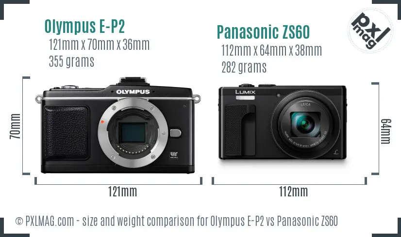 Olympus E-P2 vs Panasonic ZS60 size comparison