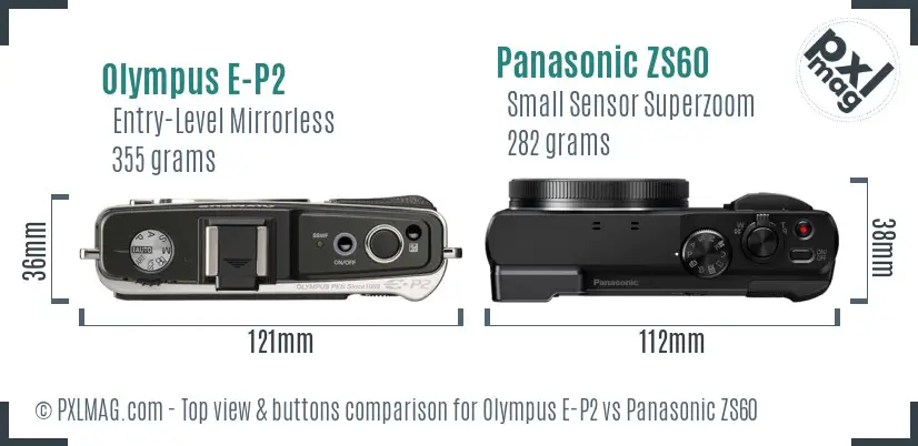Olympus E-P2 vs Panasonic ZS60 top view buttons comparison
