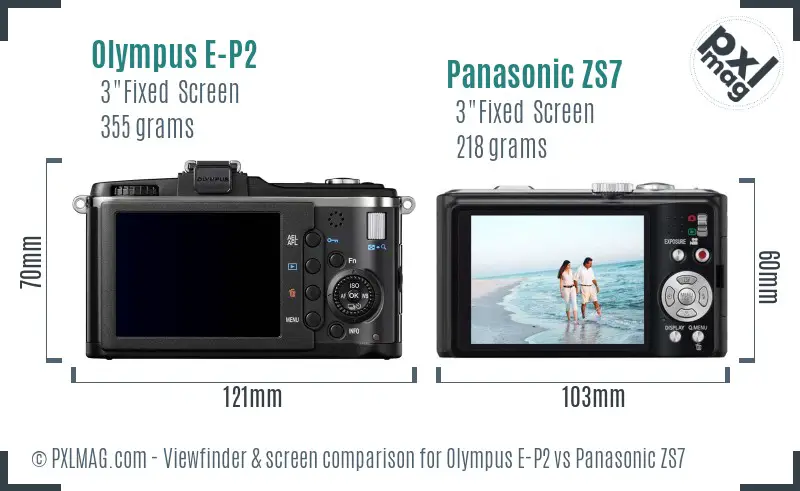 Olympus E-P2 vs Panasonic ZS7 Screen and Viewfinder comparison