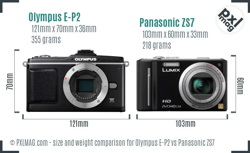 Olympus E-P2 vs Panasonic ZS7 size comparison