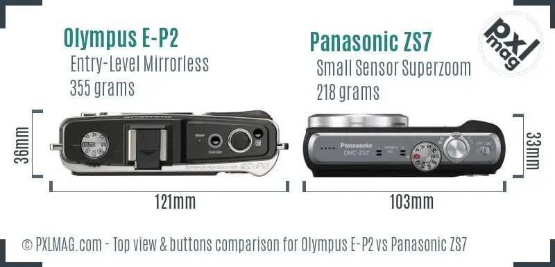 Olympus E-P2 vs Panasonic ZS7 top view buttons comparison