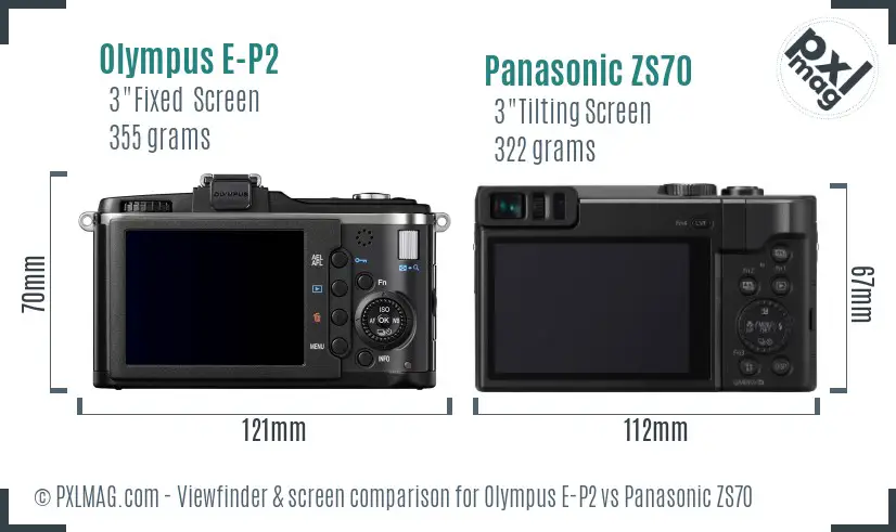 Olympus E-P2 vs Panasonic ZS70 Screen and Viewfinder comparison