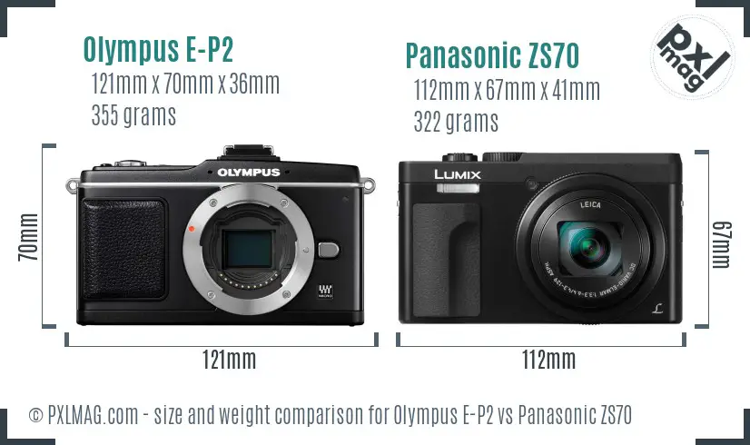 Olympus E-P2 vs Panasonic ZS70 size comparison
