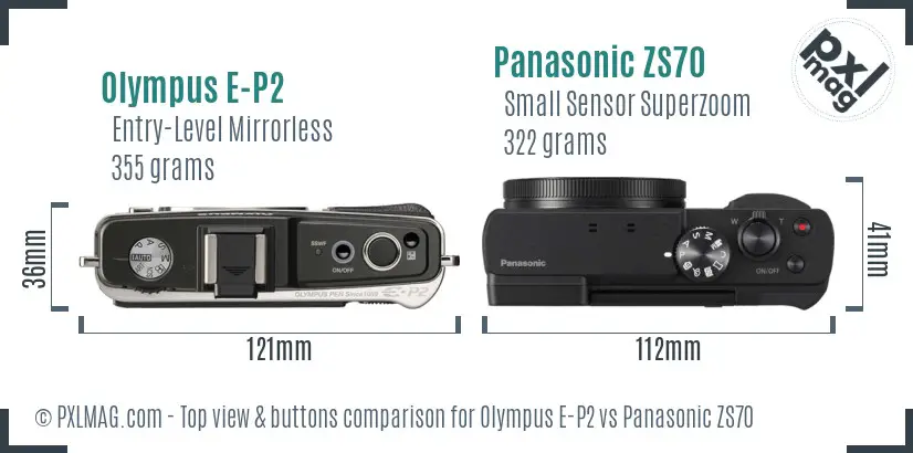 Olympus E-P2 vs Panasonic ZS70 top view buttons comparison
