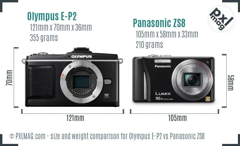 Olympus E-P2 vs Panasonic ZS8 size comparison