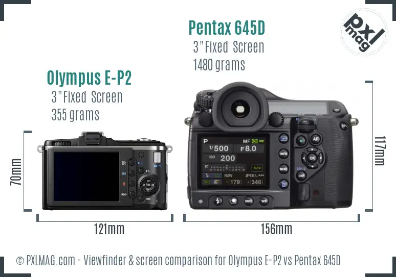 Olympus E-P2 vs Pentax 645D Screen and Viewfinder comparison