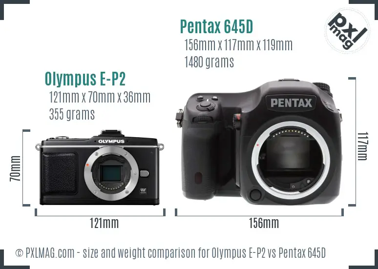 Olympus E-P2 vs Pentax 645D size comparison