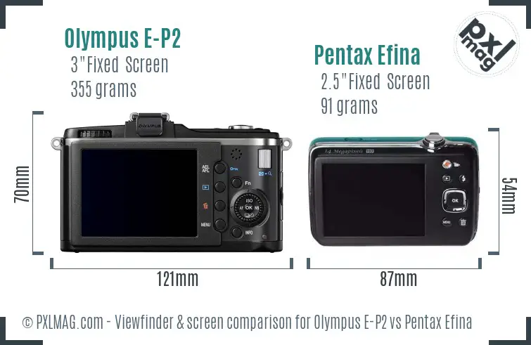 Olympus E-P2 vs Pentax Efina Screen and Viewfinder comparison