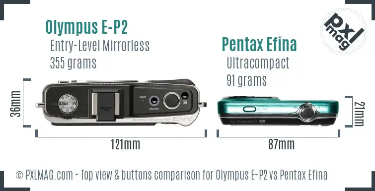 Olympus E-P2 vs Pentax Efina top view buttons comparison