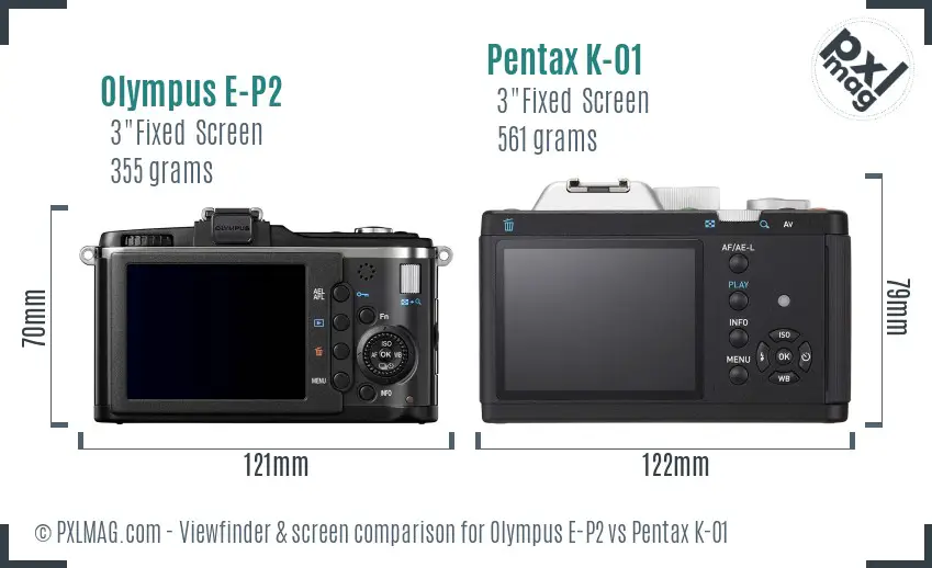 Olympus E-P2 vs Pentax K-01 Screen and Viewfinder comparison