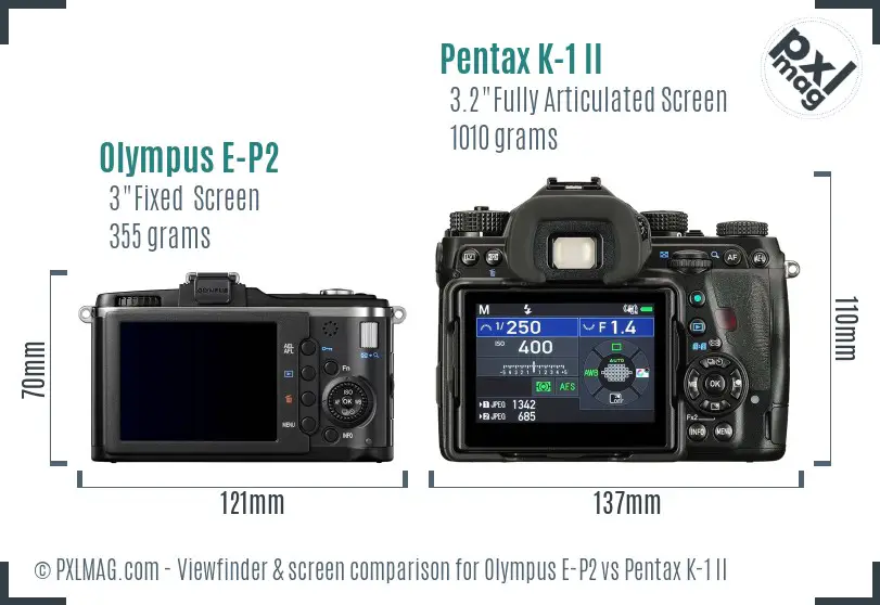 Olympus E-P2 vs Pentax K-1 II Screen and Viewfinder comparison