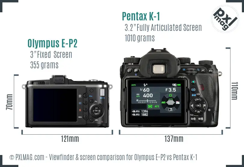 Olympus E-P2 vs Pentax K-1 Screen and Viewfinder comparison