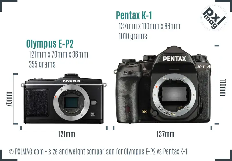 Olympus E-P2 vs Pentax K-1 size comparison