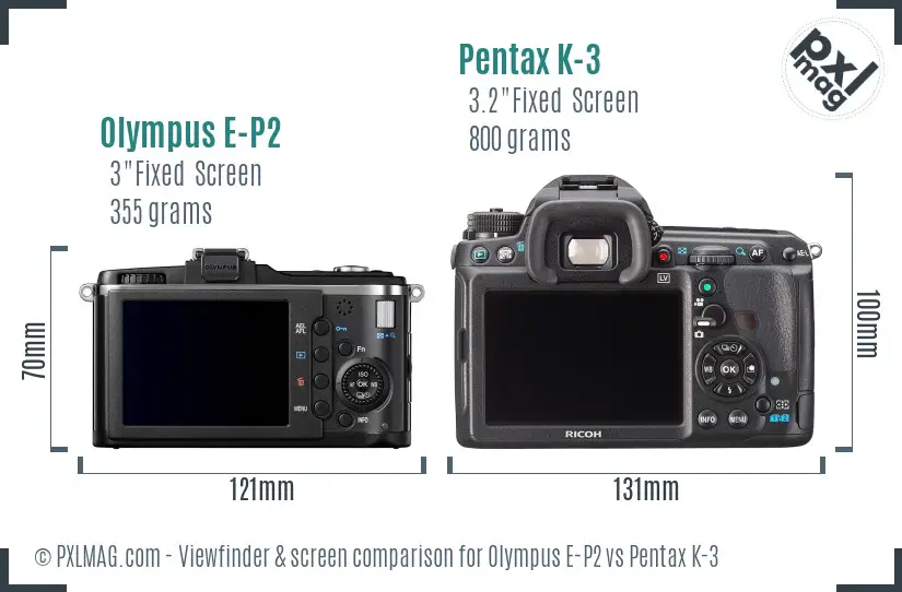 Olympus E-P2 vs Pentax K-3 Screen and Viewfinder comparison