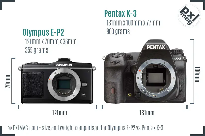 Olympus E-P2 vs Pentax K-3 size comparison